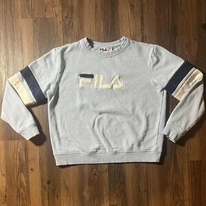 FILA Womens Sweatshirt Pullover Blue‎ Striped Long Sleeve Casual Comfy